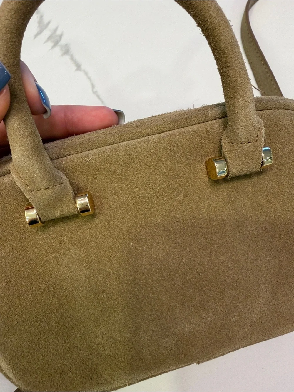 Suede Crossbody Mini Satchel in Light Brown
